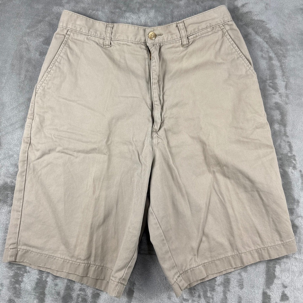 Eddie Bauer Womens Khaki Chino Shorts Size 14 Tan Cotton‎ Twill Mid Rise Casual